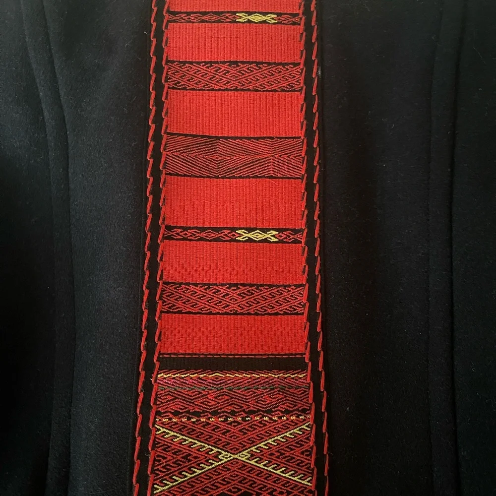 Free People Black Wool military PEACOAT size M Red textile accents, fully lined - Picture 9 of 16